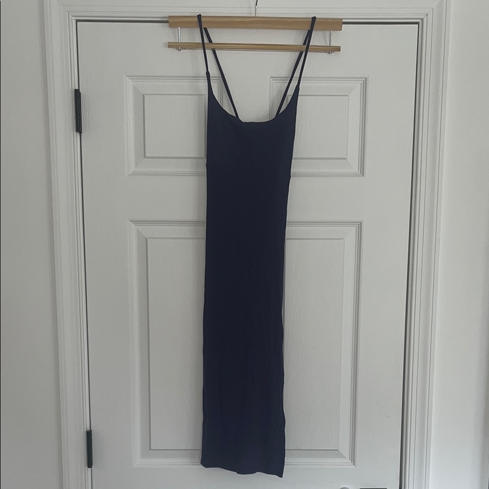 NWOT HALARA Everyday Slip Strap Bodycon Midi Chill Dress - Navy - Picture 4 of 7